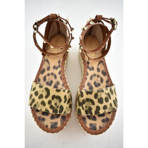 Valentino Rockstud Leopard Black Ankle Strap Platform Espadrille Wedge Sandal 38 - Picture 7 of 11
